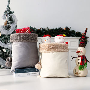 Lussuosi Mini Sacchi di Babbo Natale Vuoti Ricamati per Regali di Buon Natale, Borsa Natalizia <span class=keywords><strong>in</strong></span> Velluto per Sublimazione con Pompon - Product Image 1