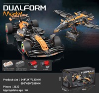 Modèle de voiture de course F1 McLaren Orange 1:8 en blocs de construction, 2120 pièces, transformable en avion, avec télécommande et éclairage