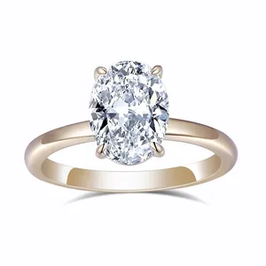 Messi Jewelry Classic solitaire 2ct Lab Grown Diamond 14k yellow Gold Lady Ring Gift for Women