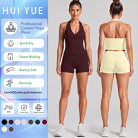 Ensemble de fitness deux pièces à col halter et décolleté en V pour Pilates et Yoga, séchage rapide, respirant, avec haut court et taille élastique, OEM, marque privée, MOQ