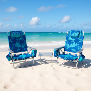 Juego de 2 Sillas Plegables de Playa, 5 Posiciones Reclinables, Marco de Aluminio para Exteriores, Diseño Tropical, Tela de Poliéster - Product Image 2