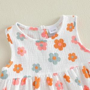 طقم من قطعتين بطباعة زهور للفتيات الصغيرات، توب بدون أكمام مع تنورة طويلة، مثالي للصيف والمناسبات العادية - Product Image 3