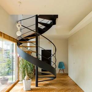 Escaleras prefabricadas modernas para interiores, escalera de caracol, escaleras de metal exterior con <span class=keywords><strong>escalones</strong></span> de madera de la fábrica Foshan en China - Product Image 5