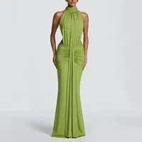 Robe élégante sans manches, coupe ajustée, en couleurs unies, pour les événements d'été, vente en gros, polyester, disponible en plusieurs tailles