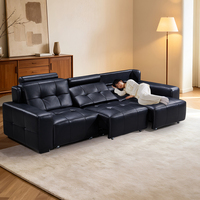 Ensemble de canapés inclinables électriques en cuir véritable noir de luxe moderne, canapé-lit sectionnel électrique, sièges de cinéma de luxe pour salon