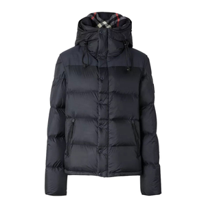 Custom Logo Men's <b>Winter</b> Puffer <b>Jacket</b> Padded Hooded Blue with Puff Printing OEM Service Stand Collar Zipper Closure - Product Image 1