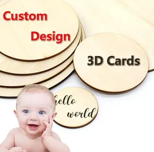 3D Low MOQ Dropshipping 3D Milestone wooden cards Hello world birth sign wooden Wood Sign