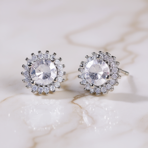 Pendientes clásicos chapados en oro blanco con diseño de copo de nieve de circonita redonda para mujer, joyería de moda para boda E790 - Product Image 2