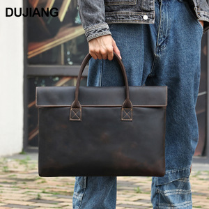Dujiang Genuine <b>Leather</b> <b>Briefcase</b> Large Capacity Business Men's Commuter Bag Crazy Horse <b>Leather</b> Brown - Product Image 1