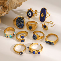 Bagues ajustables tendance en acier inoxydable plaqué or 18 carats avec pierre naturelle, style vintage, œil de tigre, pour l'Europe et l'Amérique