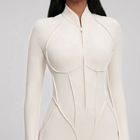 Combinaison de sport une pièce personnalisée pour femme, dos nu, avec fermeture éclair frontale, respirante, pour la gym, le fitness et le yoga