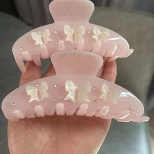 Pinces à cheveux QianJin en acétate de cellulose <span class=keywords><strong>rose</strong></span>, motif floral, style requin, luxe, pour femmes aux cheveux épais, vente en gros - Product Image 3