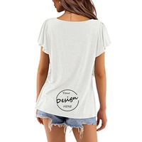 Camisetas de Cuello Redondo para Mujer al por Mayor, Blusas Casuales con Mangas Plisadas, Blusas Elegantes de Verano, Tops de Moda de Manga Corta con Estampado Elegante