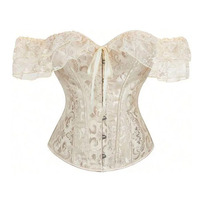 Corset vintage à épaules dénudées en dentelle et volants, jacquard, amincissant la taille, bustier sculptant le corps, à manches courtes
