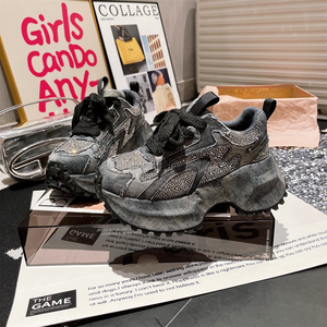 2025 New Ladies Thick Sole Breathable Casual <b>Shoes</b> Trendy Platform Footwear Women Rhinestone Denim Chunky Sneakers Size 42 - Product Image 3