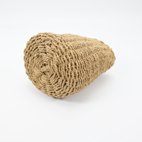 Sac à main de plage vintage de luxe pour femme avec cordon de serrage, poignée en perles de bois et design en paille couleur unie