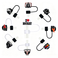 Offre Spéciale : Embouts de paille en silicone à thème hockey sur glace et personnages sportifs pour accessoires de gobelets