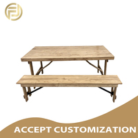 Ensemble table et bancs en pin naturel de qualité commerciale, durable, pour 6 personnes, idéal pour les salles de banquet et les événements