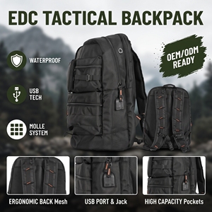 Sac à dos tactique EDC imperméable personnalisé de 45 L avec système de transport multi-poches USB, organisateur d'équipement de survie en plein air - Product Image 1