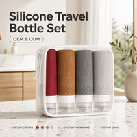 Kit de voyage réutilisable conforme TSA, fabriqué en usine OEM, avec pochette de voyage et flacons en silicone pour les voyages de camping