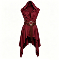 Robe Tunique Médiévale à Capuche pour Femme, Costume d'Halloween Unisexe pour Femme et Homme, Vêtements LARP, Manteau Médiéval Sans Manches en Gros