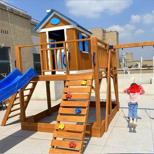 Maison de jeu extérieure en <span class=keywords><strong>bois</strong></span> imperméable avec balançoire et bac à sable Maison de jeu pour enfants pour patio arrière-cour - Product Image 4