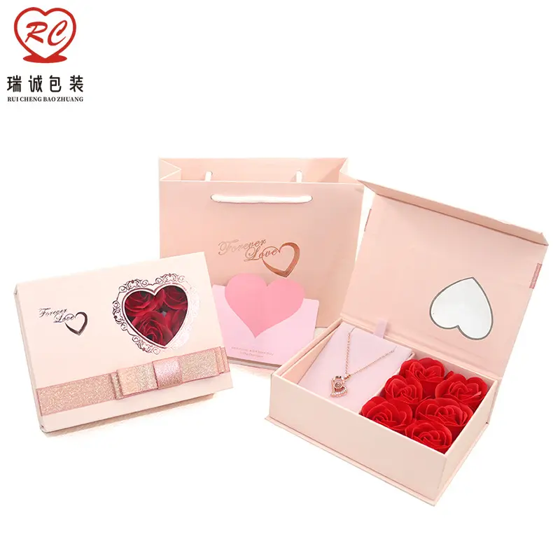6 장미 보석 상자 핑크 활 사랑 선물 상자 발렌타인 선물 상자