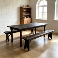 Table à manger en bois massif de style ferme vintage avec banc, ensemble de 6 places, meubles pour banquet et centre d'événements, cantine