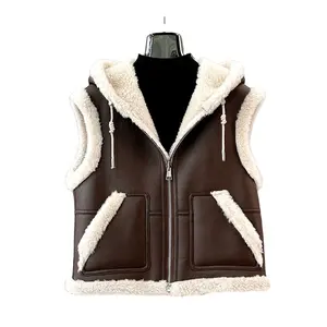 Lamb's Wool Vest Female 2023 Fall New Fashionable Outside Wearing Hooded Sheep Shearling Sleeveless Fur Coat JT3457