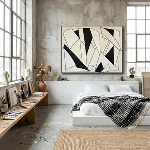 <b>Black</b> White Abstract Line Painting Decorative Canvas Art <b>Framed</b> Hanging Wall Decor for Living Room Bedroom - Product Image 3