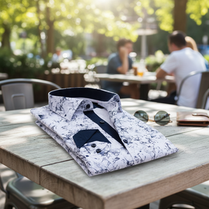 Camisa Casual de Diseñador para Hombre, 100% Algodón, Talla Grande, Antiarrugas, con Cuello Cuadrado y Estampado Floral Blanco Marino - Product Image 3