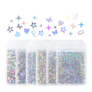 INTODIY 6 Padrão Conjunto de Combinação Laser Silver Glitter Cor Glitter Coração Carta Borboleta Estrela Patch Misto Para O Enchimento De Resina - Product Image 1