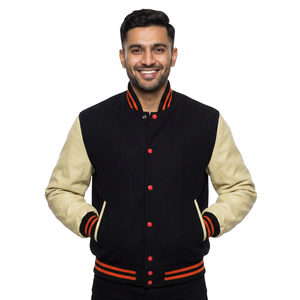 Chaqueta Varsity de alta calidad personalizada para hombre, lana de invierno con cuello levantado, chaqueta CollegeBaseballjacket de cuero para hombre - Product Image 1