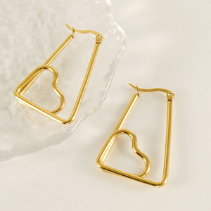Heart Shape Hoop Earrings Gold Plated Geometric Design For Women Fashion Jewelry - Product Image 4