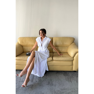 Robe en popeline blanche sans manches avec détail boutonné sur le devant, style ODM pour le bureau, taille XS, longueur au sol - Product Image 3