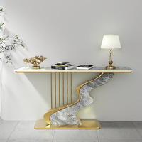 Table console moderne en faux marbre avec base en métal doré en forme de S, table étroite pour entrée, table d'appoint pour canapé, pour hall d'entrée, couloir, salon