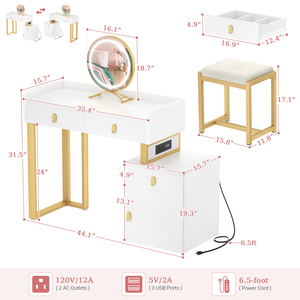 Moderno Espejo <span class=keywords><strong>de</strong></span> Maquillaje Multifuncional <span class=keywords><strong>de</strong></span> Madera con Luz LED Ajustable, Ecológico, con 3 Espacios <span class=keywords><strong>de</strong></span> Almacenamiento, para Baño o Comedor - Product Image 6