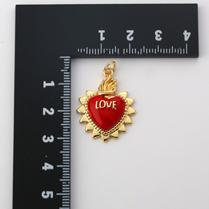 Collar <span class=keywords><strong>de</strong></span> Corazón Sagrado Chapado en <span class=keywords><strong>Oro</strong></span> <span class=keywords><strong>de</strong></span> 18K, Joyería Religiosa Católica para Mujer, Colgante Esmaltado con Diseño <span class=keywords><strong>de</strong></span> Corazón Flameante, Venta al Por Mayor - Product Image 4