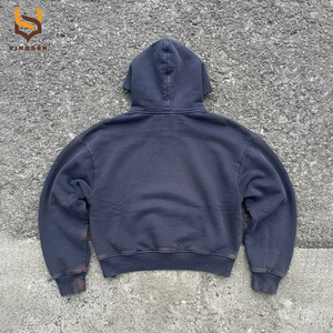 Custom 450gsm Vintage Faded Acid Wash <b>Pullover</b> <b>Mens</b> Distressed Oversized Cotton Fleece Drop Shoulder Boxy Fit Crop Hoodie - Product Image 2