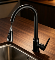 Robinet de cuisine HONGDEC noir mat extractible, mitigeur eau chaude et froide à poignée unique, 3 modes de pulvérisation, robinet d'évier rotatif pour cuisine