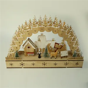 3D 장면 크리스마스 장식 나무 마을 집 주도 된 크리스마스 장식품