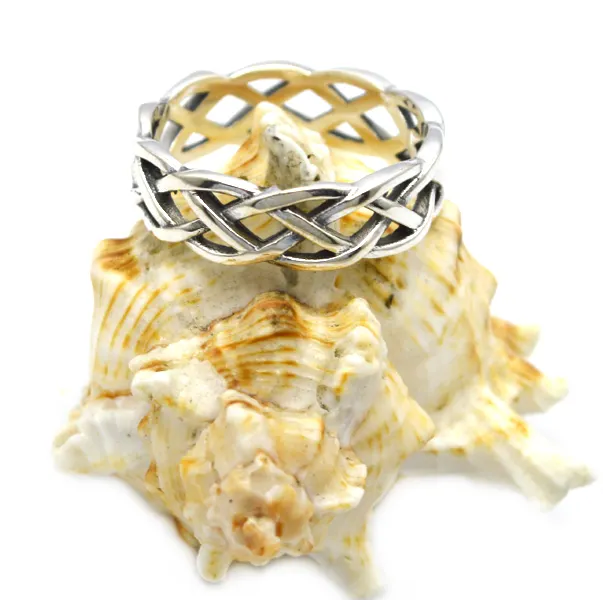 Fashion elegant jewelry 925 sterling silver engraved woven stripes knots finger ring in style