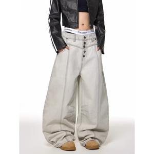 Pantalon décontracté ample pour homme, style rétro américain, design déstructuré, coupe droite, couleur délavée, style urbain - Product Image 4