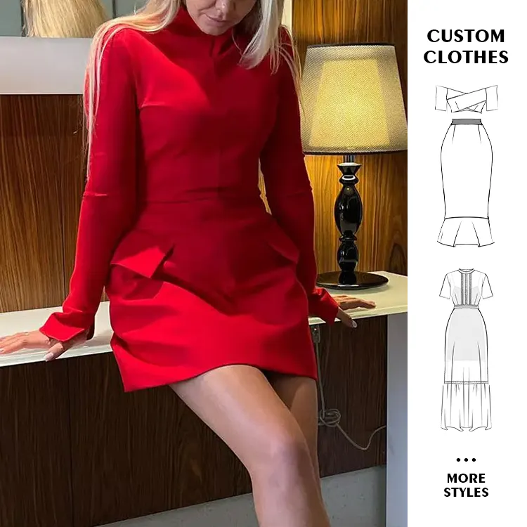 Thời Trang Mới Đến OEM Chính Thức Biểu Tượng Tùy Chỉnh Mùa Đông Phụ Nữ Bodycon Dresses Đối Với Womens Quần Áo Phụ Nữ Thanh Lịch Của Phụ Nữ Ăn Mặc Giản Dị