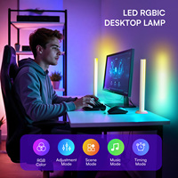 Lumière ambiante de bureau LED RGBIC 355 mm, lampe d'ambiance en plastique noir et blanc, câble d'alimentation USB 2 m, décoration DIY pour la salle de jeu et la chambre