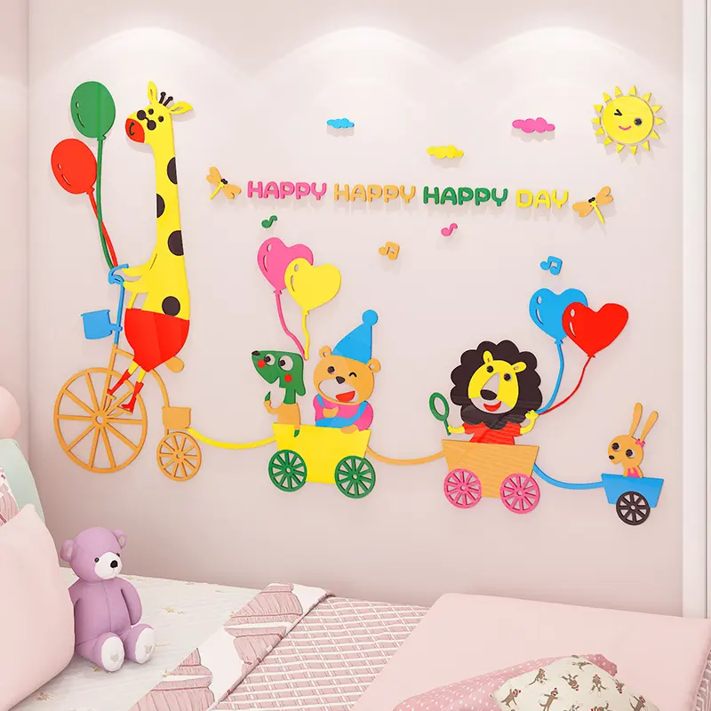 Color cartoon animal cycling team wall stickers children bedroom decoration home wholesale