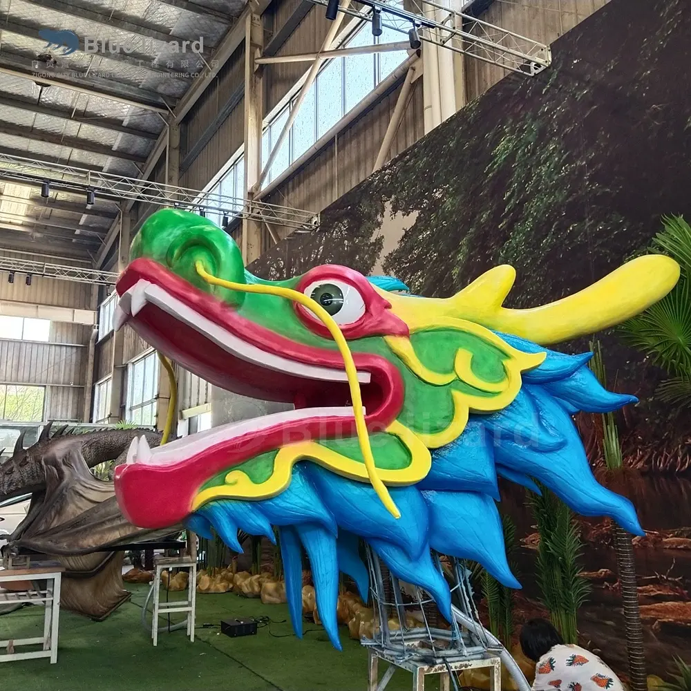 Pretpark Live Chinese Draak Standbeeld Gemonteerde Onderdelen Van Hoofd Levensgrote Draak Hoofd Standbeelden Met Bewegingen