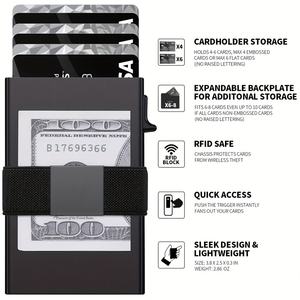 Portefeuille mince en métal d'aluminium pour homme avec plaque arrière extensible durable et minimaliste pour le porte-cartes Pop Blocage RFID pour le crédit C - Product Image 4