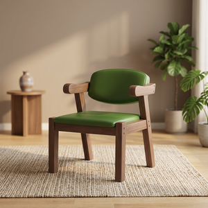 Chaise de salon scandinave moderne, structure en bois, siège en cuir PU, dossier solide, design ergonomique, mobilier de maison - Product Image 2