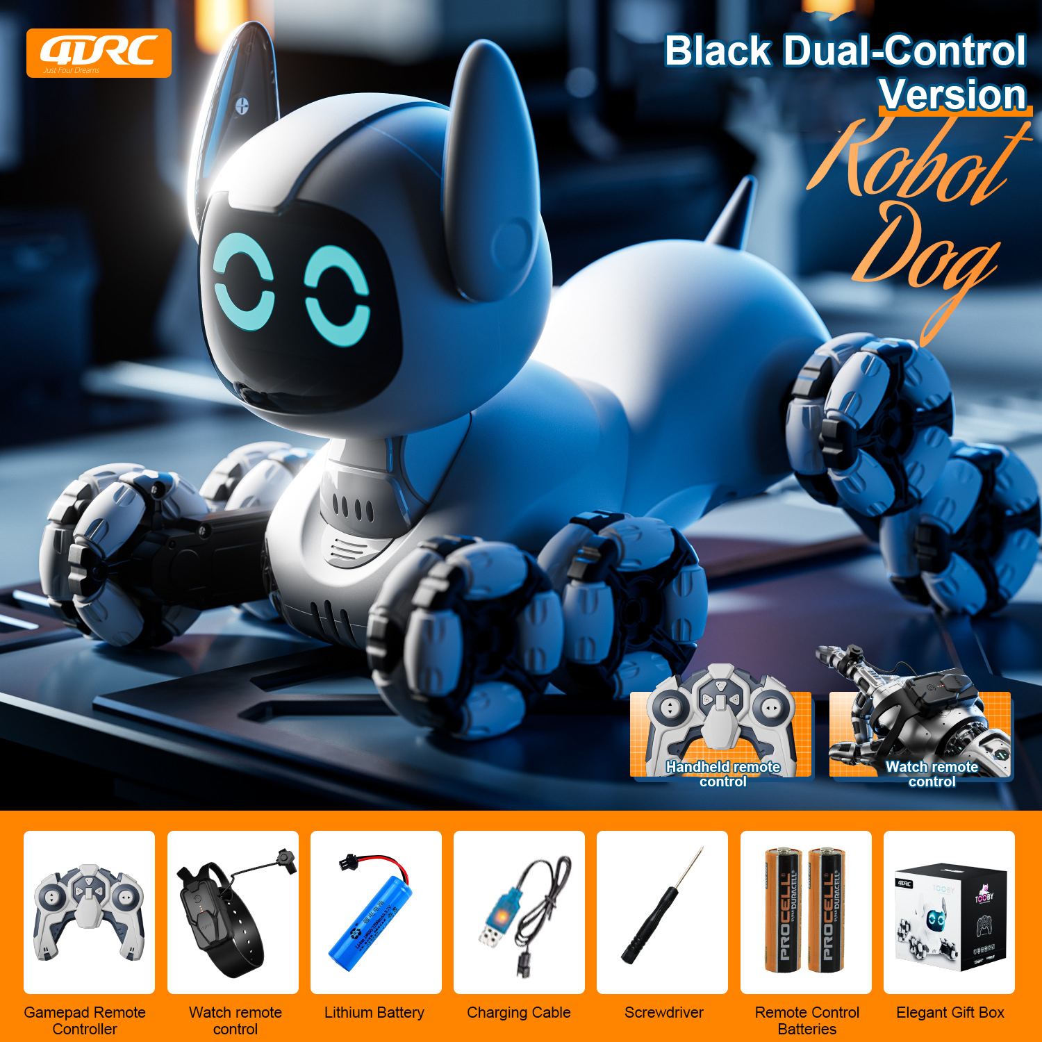 Kids Remote Control Stunt Robot Dog Gesture Watch Car Toy with Lights Music - Custom Brand Y9